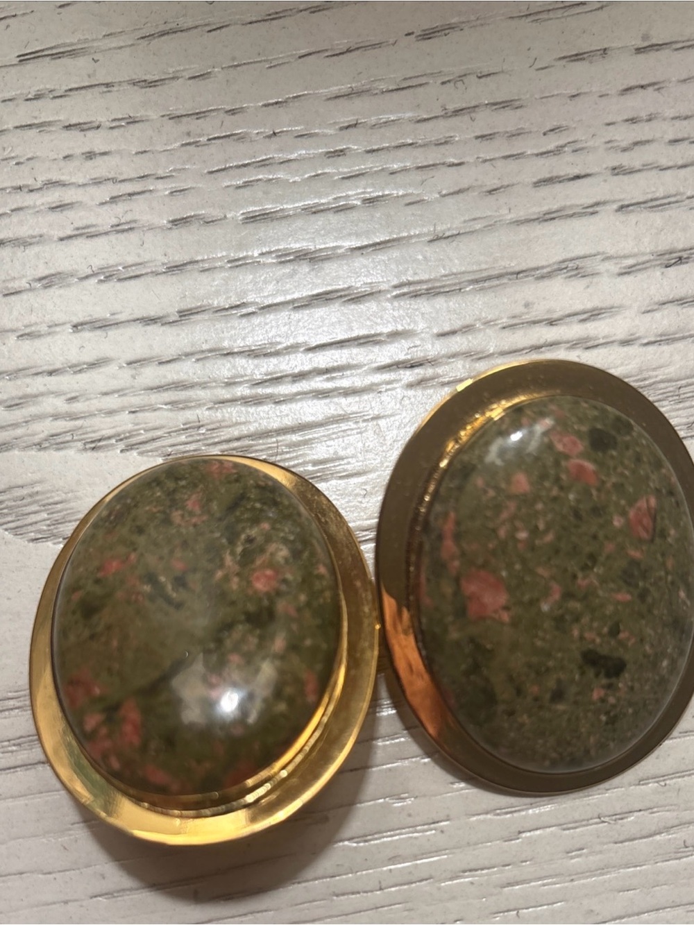 Vintage Louis Booth large oval gold toned beautiful stone pierced  earrings